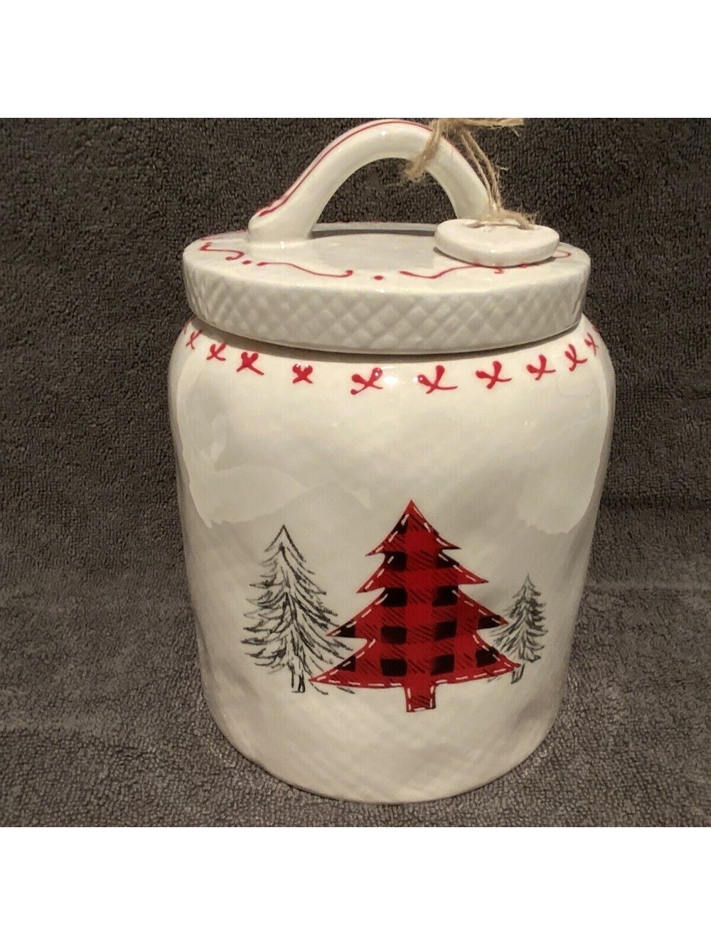 10 Strawberry Street Ceramic Plaid Christmas Tree Canister with Lid